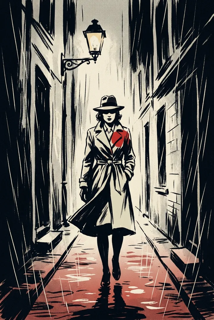 Detective in a rainy alley
